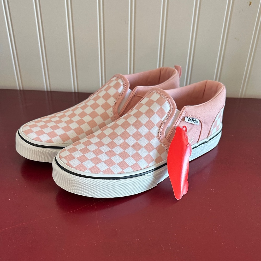 Vans Pink and White Checkered Slip-Ons